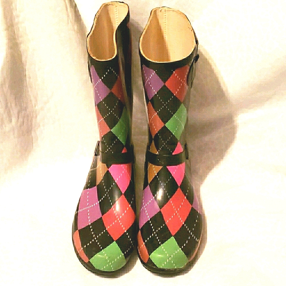 HENRY FERRERA RUBBER BOOTS/ARGYLE PRINT/ SZ 10